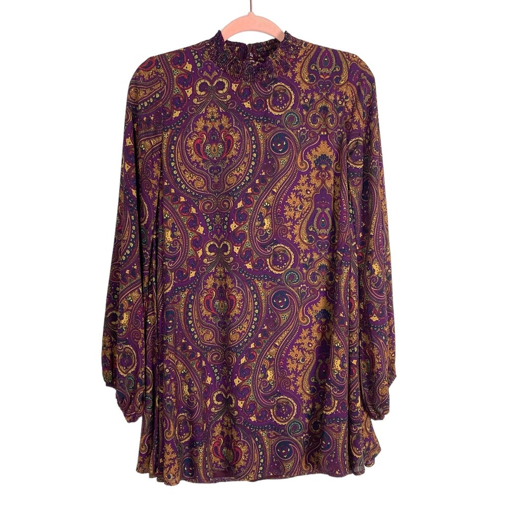 Show Me Your MuMu Purple and Gold Paisley Long Sleeve Dress
